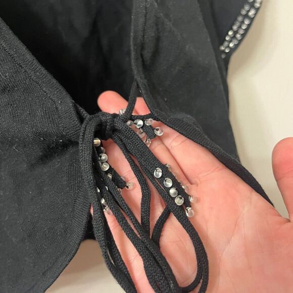 Y2K 90s Victor Costa Womens Black Cardigan Sweater S Cropped Sequin Whimsigoth - Picture 5 of 6